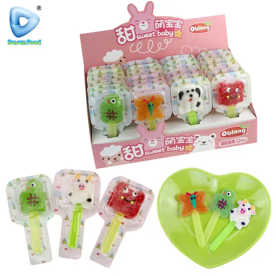 Вкусные конфеты в форме животных из мультфильма с фруктовым вкусом, липкие мягкие конфеты на палочке